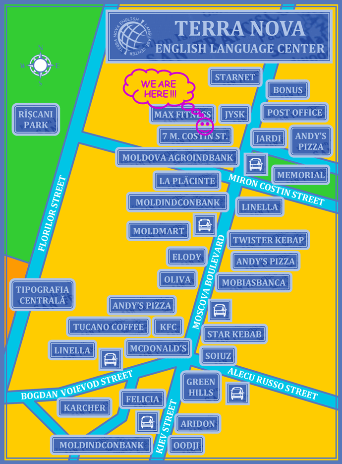 The location of Terra Nova, the only specialized TOEFL preparation center in Chișinău, Moldova